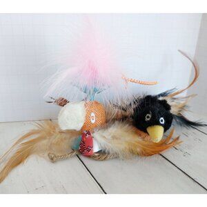 Cat Toys Set of 3 Plush Bird Catnip, Love Bird Silvervine-Catnip, Window Wobbler